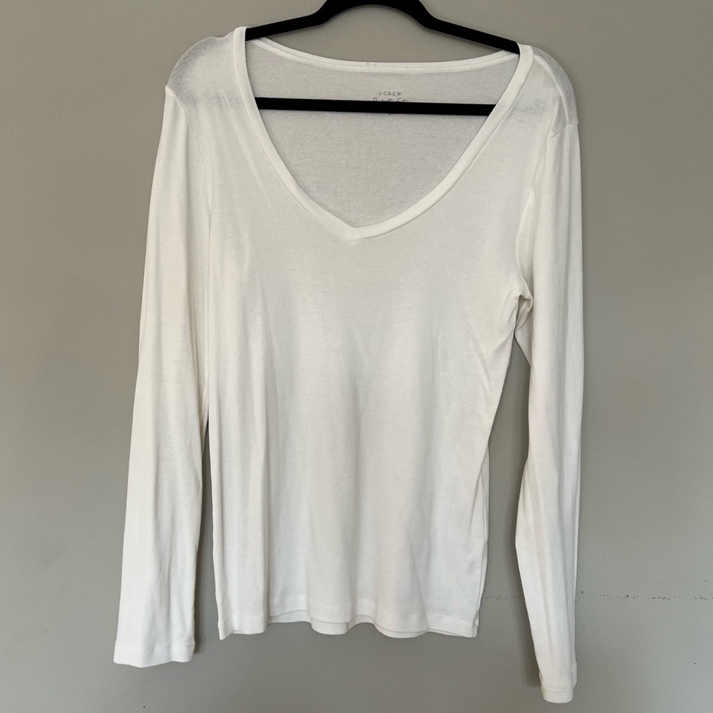 J. Crew White Wide V-neck Perfect T-shirt
